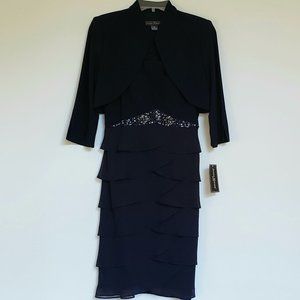 JESSICA HOWARD, Navy Blue Dress with Bolero Style Jacket 4 Petite